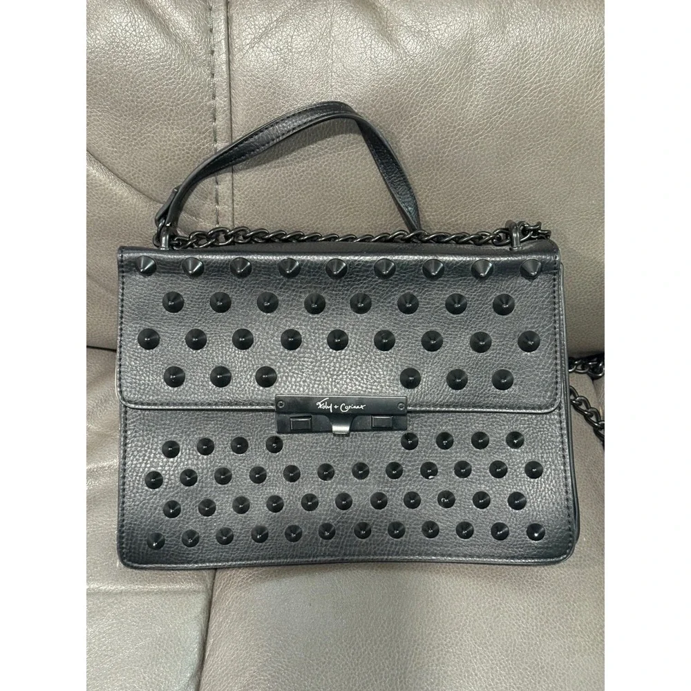 Foley‎ + Corinna Black Studded Shoulder Bag Chain Strap Flap Closure